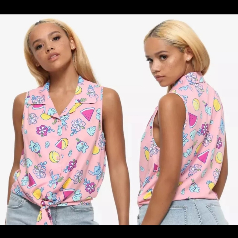 Lilo & Stitch Button Up Crop Top Size Small